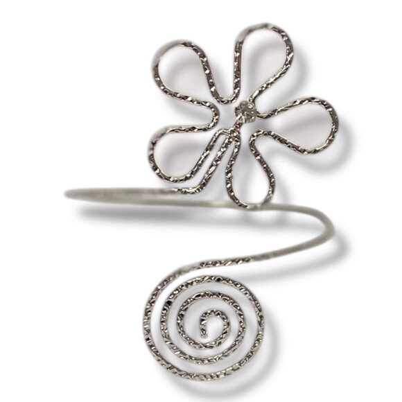 Silver Textured Spiral Flower Power Upper Arm Cuff Bracelet Armlet NEW - Picture 4 of 4